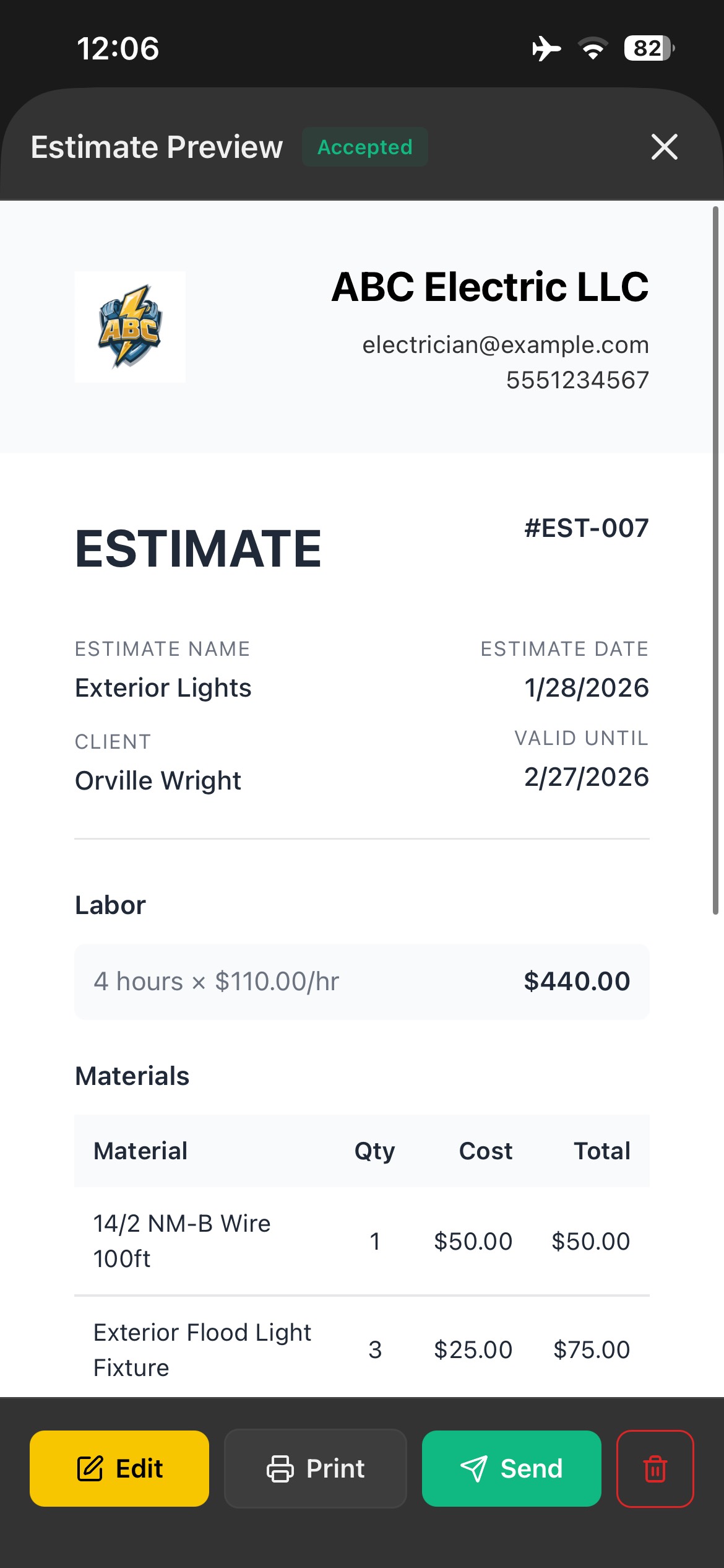 Electrician Pro X Jobs Screen